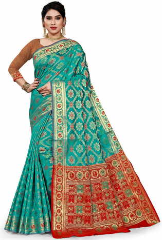 MGC Jacquard Silk Turquoise Colour Saree With Blouse PieceSP389