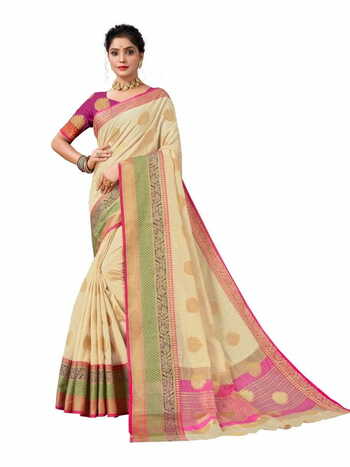 MGC Mercerised Cotton Silk  Chikoo Colour Saree With Blouse Piece Sp554