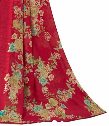 MGC Chiffon Red colour saree with blouse piece SP956