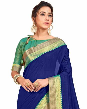 Vichitra Silk Blue Color Saree With Blouse Piece by MGC