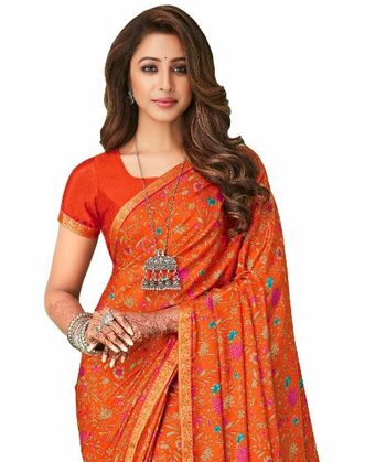 Crepe Silk Orange Color Saree With Blouse Piece by MGC