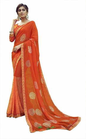 MGC Georgette  Orange colour saree with blouse piece SP772