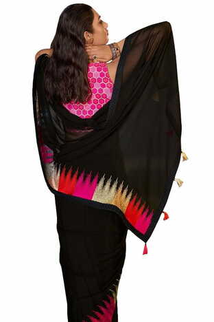 MGC Georgette Black colour saree with blouse piece SP1020