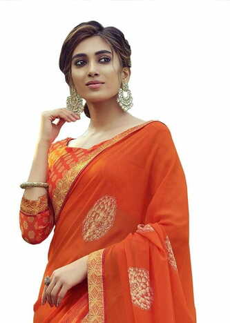 MGC Georgette  Orange colour saree with blouse piece SP772