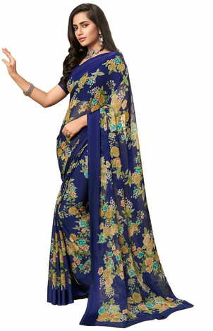 MGC Chiffon Blue  colour saree with blouse piece SP957