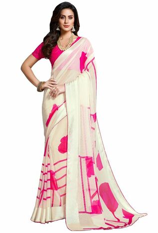 MGC Chiffon Off-white colour saree with blouse piece SP1021