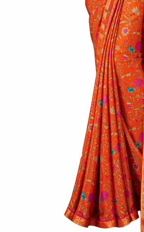 Crepe Silk Orange Color Saree With Blouse Piece by MGC