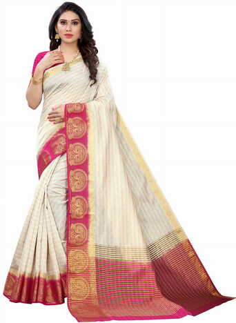 MGC Silk Cream colour saree with blouse piece SP701