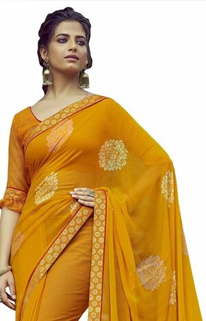 MGC Georgette  mustard colour saree with blouse piece SP773