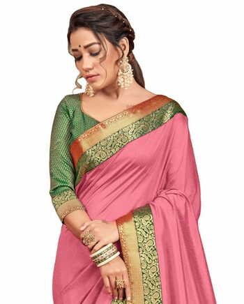 Vichitra Silk Peach Color Saree With Blouse Piece by MGC