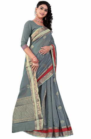 MGC Sof Linen Grey Colour saree with blouse Piece  SP239