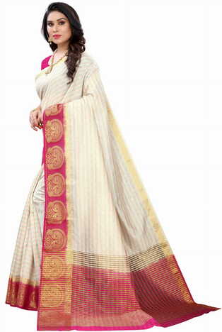 MGC Silk Cream colour saree with blouse piece SP701