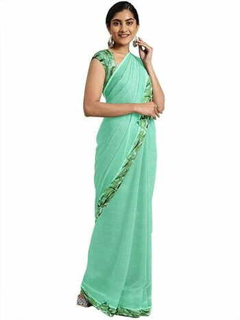 MGC Chiffon Green colour saree with blouse piece SP774