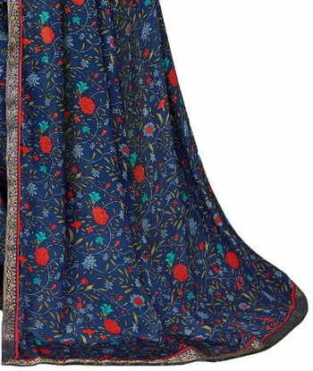 Crepe Silk Navy Color Saree With Blouse Piece by MGC