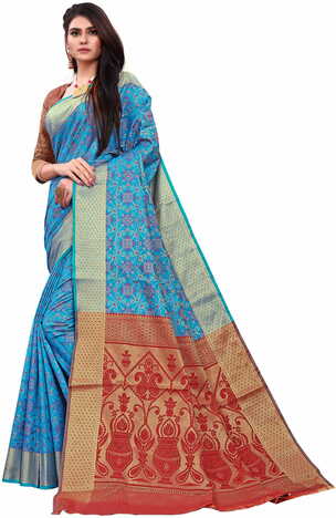 MGC Patola Silk Blue Colour saree with blouse piece SP332