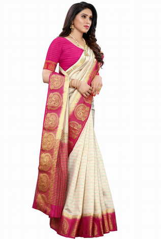 MGC Silk Cream colour saree with blouse piece SP701