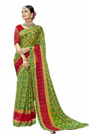 MGC Chiffon Green colour saree with blouse piece SP775