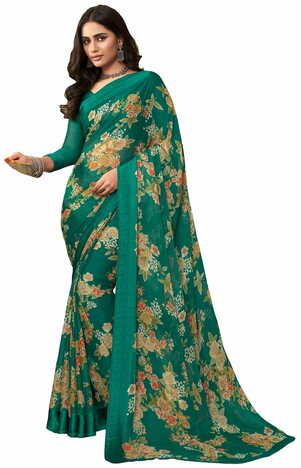 MGC Chiffon Green colour saree with blouse piece SP958