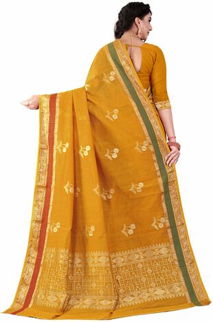 MGC Sof Linen Orange Colour saree with blouse Piece  SP240