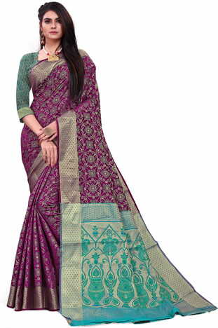 MGC Patola Silk Purple Colour saree with blouse piece SP333