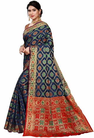 MGC Jacquard Silk Blue Colour Saree With Blouse Piece SP391