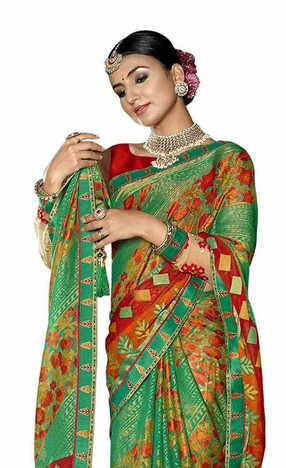 MGC Chiffon Dark Green colour saree with blouse piece SP776