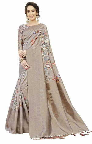 MGC art silk beige colour saree with blouse piece SP848