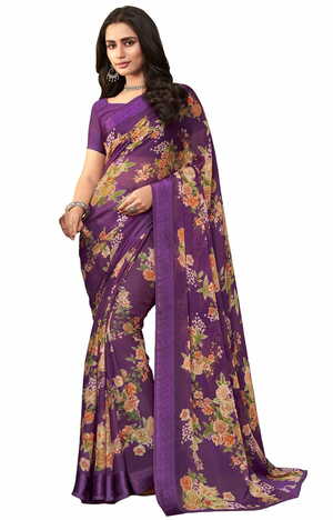 MGC Chiffon Purple colour saree with blouse piece SP959