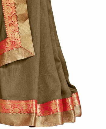 Vichitra Silk Khaki Color Saree With Blouse Piece by MGC