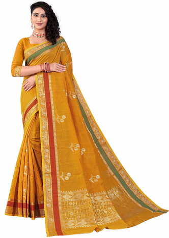 MGC Sof Linen Orange Colour saree with blouse Piece  SP240