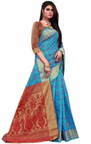 MGC Patola Silk Blue Colour saree with blouse piece SP332