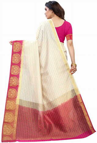 MGC Silk Cream colour saree with blouse piece SP701