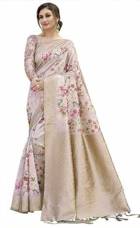 MGC art silk light pink colour saree with blouse piece SP847