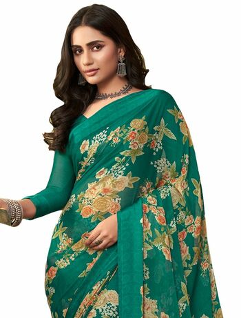 MGC Chiffon Green colour saree with blouse piece SP958