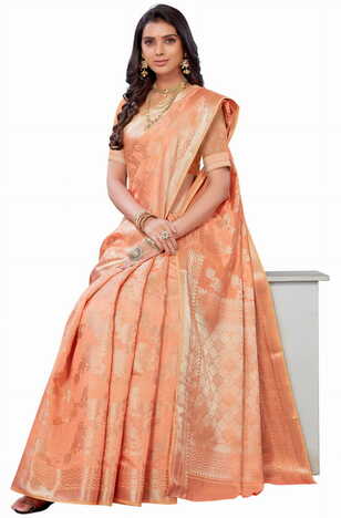 MGC SILK Peach colour saree with blouse piece SP1022