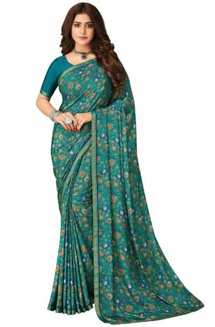 Crepe Silk Green Color Saree With Blouse Piece by MGC