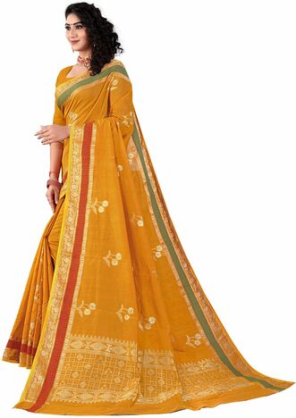 MGC Sof Linen Orange Colour saree with blouse Piece  SP240