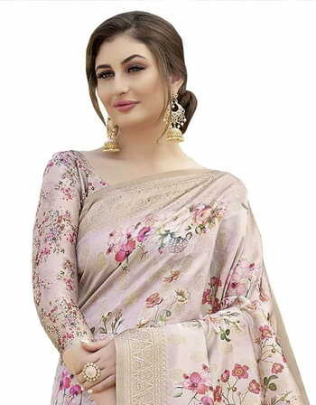 MGC art silk light pink colour saree with blouse piece SP847