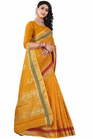 MGC Sof Linen Orange Colour saree with blouse Piece  SP240