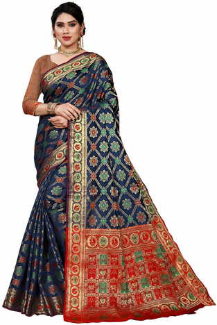 MGC Jacquard Silk Blue Colour Saree With Blouse Piece SP391