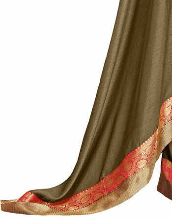 Vichitra Silk Khaki Color Saree With Blouse Piece by MGC