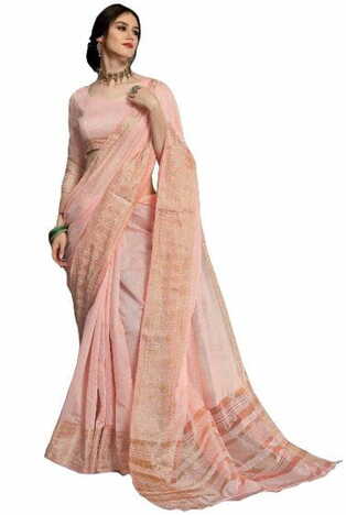 MGC Linen Peach Color Saree SP70