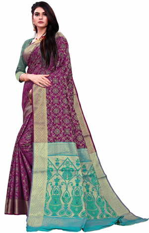 MGC Patola Silk Purple Colour saree with blouse piece SP333