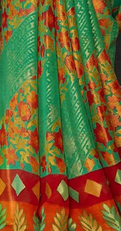 MGC Chiffon Dark Green colour saree with blouse piece SP776