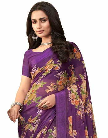 MGC Chiffon Purple colour saree with blouse piece SP959