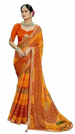 MGC Chiffon Orange colour saree with blouse piece SP777