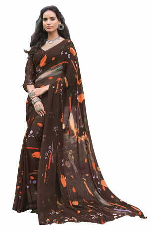 MGC Georgette Brown Colour saree with blouse Piece  SP226