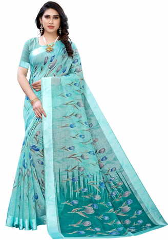 MGC Linen Blue Colour saree with blouse piece SP374