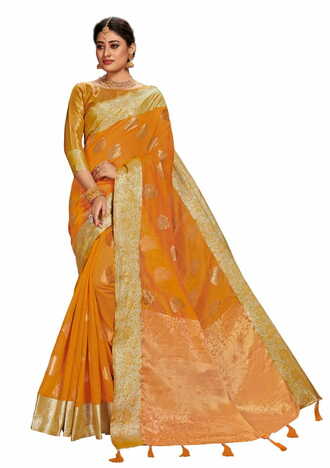 MGC Fancy Cotton Silk  Gold  Colour Saree With Blouse Piece Sp519