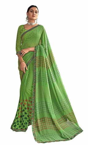 MGC Pure Georgette Green colour saree with blouse piece SP763